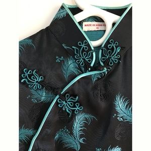 Qipao/Cheongsam Vintage Dress, Black w/Blue Detail